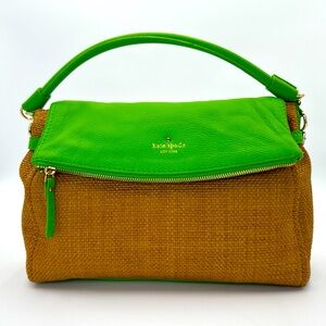 KATE SPADE Little Minka Cobble Hill Straw Bag Handbag Shamrock GREEN NATURAL